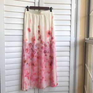 New Maxi Midi Creme & Pink Floral Skirt